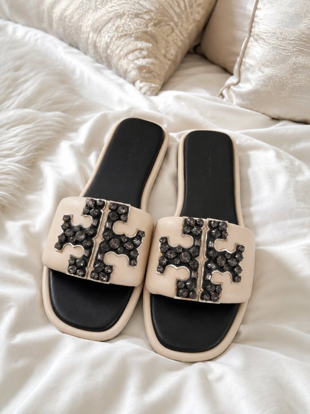 Tory Burch Ines Embellished Slide Ivory/Black
